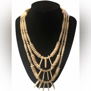 Beige Vintage Multi-Strand Carved Bone Bead Necklace
